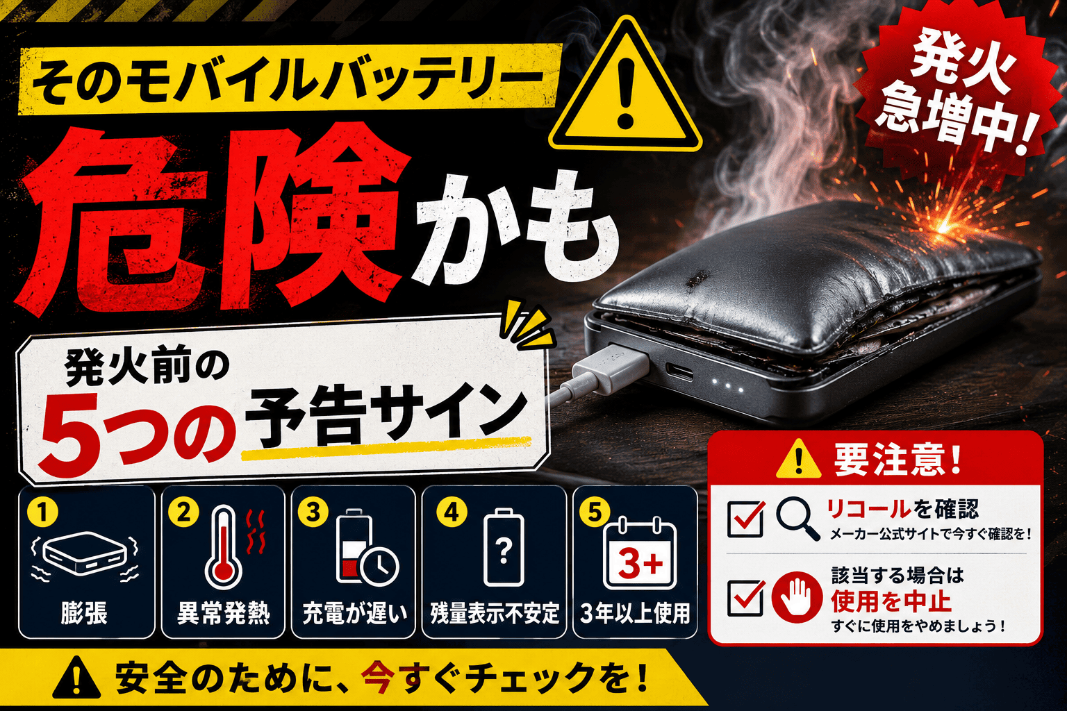 モバイルバッテリー 発火 第三者機関検査義務化
